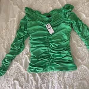 Green Ruched Off-Shoulder Top Express size XS NWT